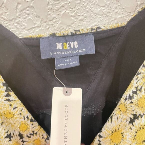 New Maeve Anthropologie Button Side Top Size Large Yellow & Black Daisy Print - Picture 8 of 11